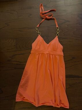 VS Coral Halter Sundress with Gold Chain Details